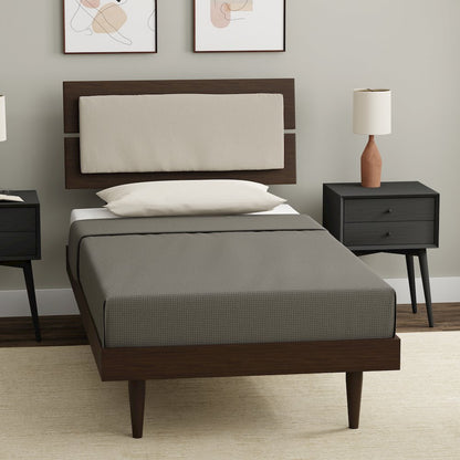 Benoni Twin Wooden Bed with Taupe Cushion Walnut