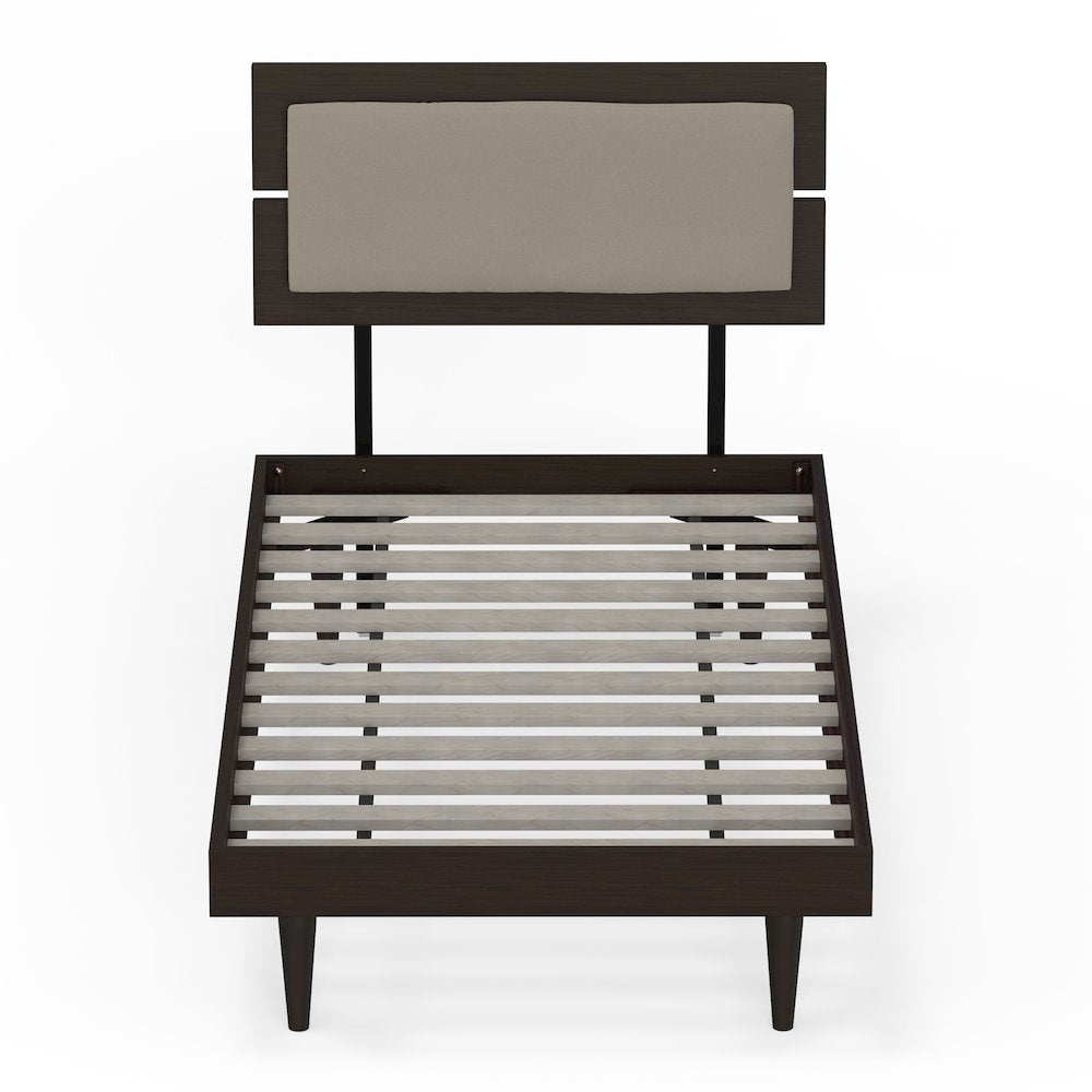 Benoni Twin Wooden Bed with Taupe Cushion Walnut