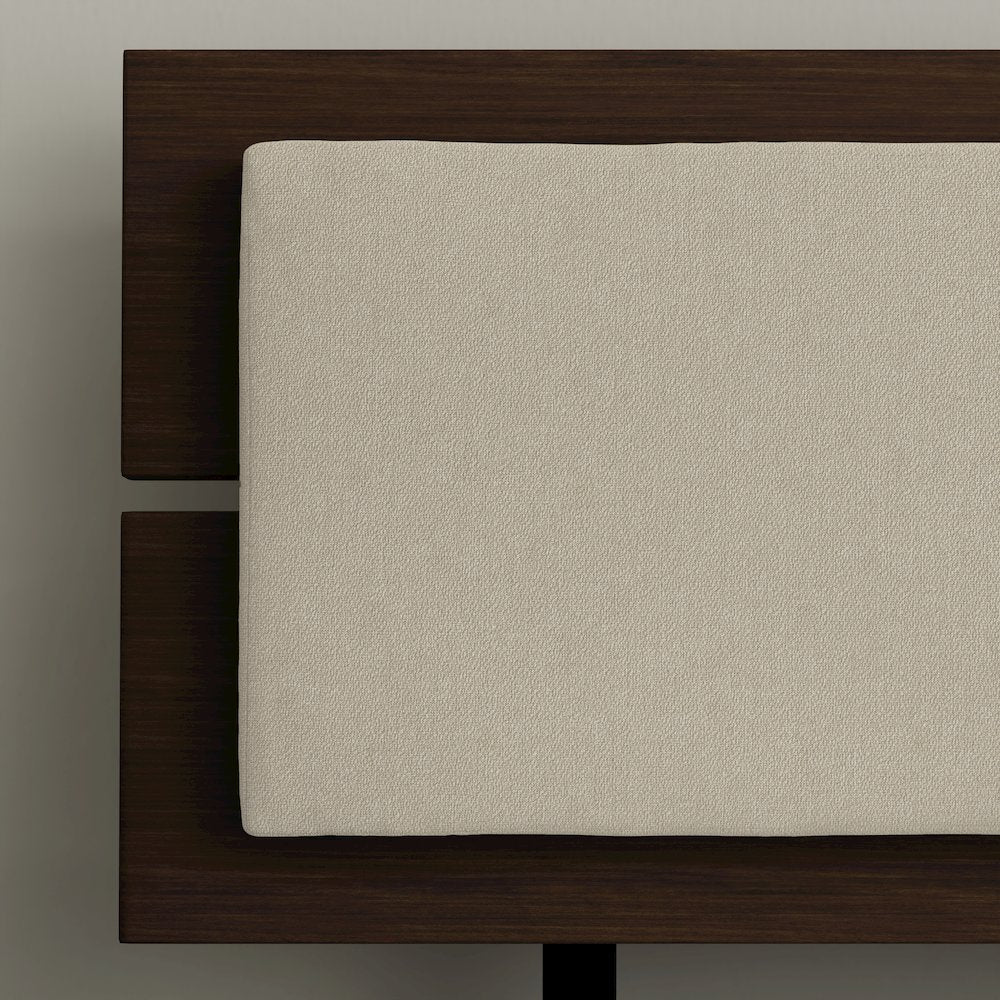 Benoni Twin Wooden Bed with Taupe Cushion Walnut