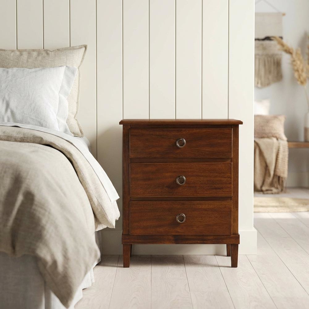 Brown Nightstand with 3 Drawers and Contemporary Design