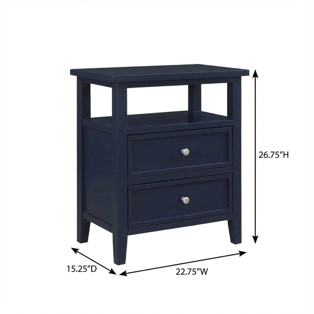 Midnight Blue Nightstand with 2 Drawers and Modern Design