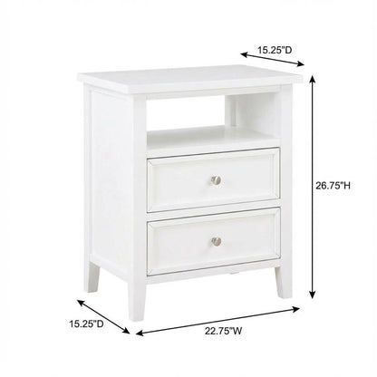 White Bedroom Nightstand with 2 Drawers and Modern Design