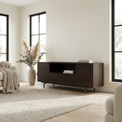 Walnut Laminate TV Console in Brown with Modern Design and Engineered Wood