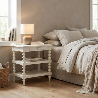 Antique White Nightstand with Hardwood Solids and Oak Veneers