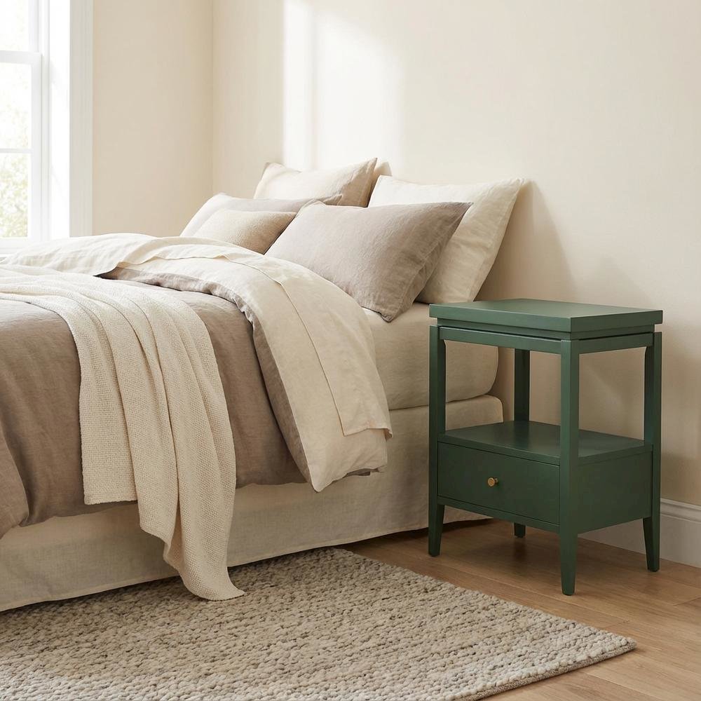 Evening Stand with Single Drawer and Gold Hardware for Casual or Farmhouse Decor