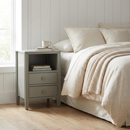 Antique Gray Nightstand with Hardware and 2 Drawers for Storage