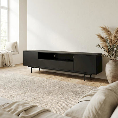 Black Laminate TV Console with 3 Doors and Modern Design