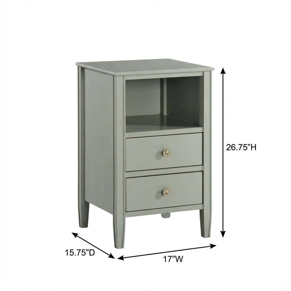 Antique Gray Nightstand with Hardware and 2 Drawers for Storage
