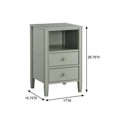 Antique Gray Nightstand with Hardware and 2 Drawers for Storage