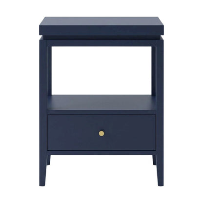 Midnight Blue Nightstand with Gold Hardware, Casual Farmhouse Style