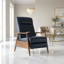 Semi-Leather Push Back Manual Recliner Chair with Wood Arms for Living Room