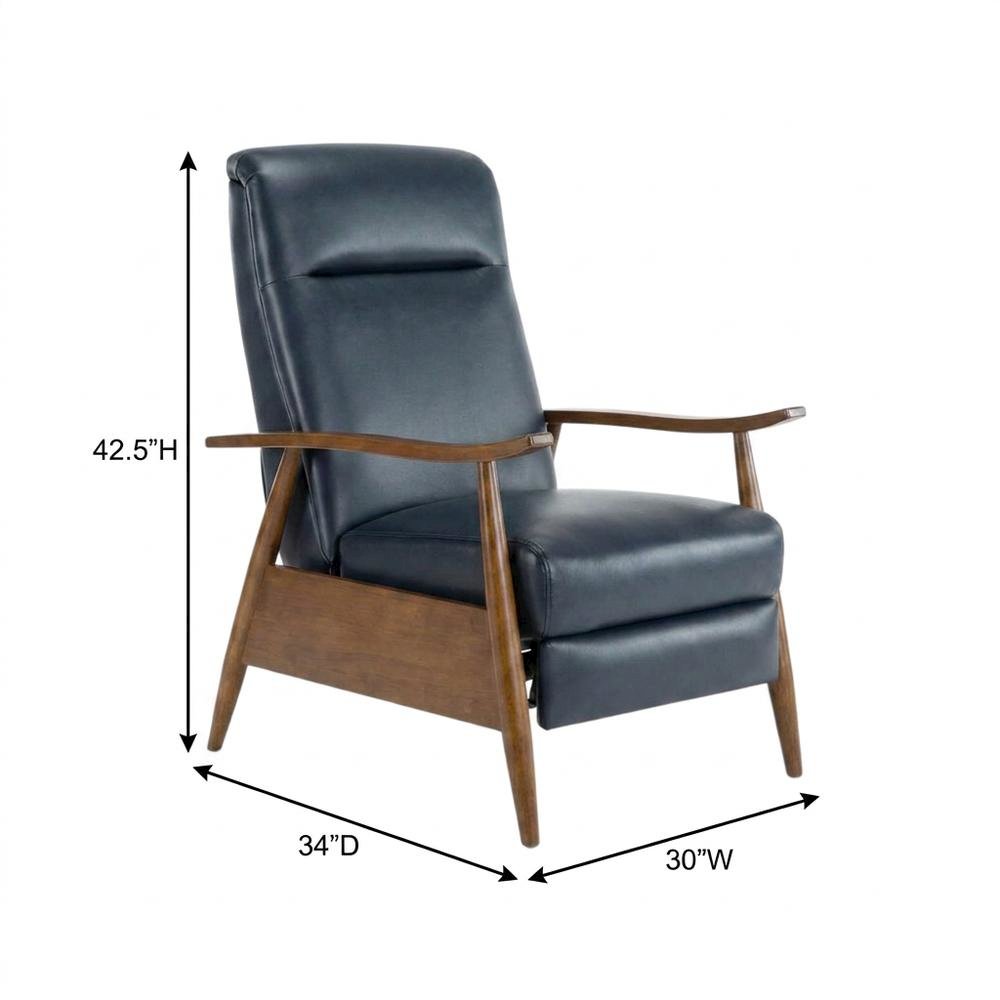 Semi-Leather Push Back Manual Recliner Chair with Wood Arms for Living Room