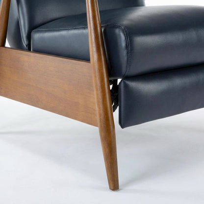 Semi-Leather Push Back Manual Recliner Chair with Wood Arms for Living Room