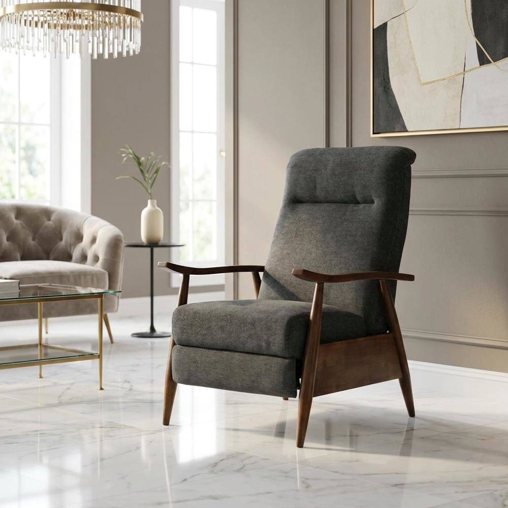 Wood Arm Push Back Recliner Chair with Polyester Upholstery for Living Room