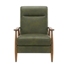 Leather-Gel Wood-Arm Push-Back Recliner Chair for Living Room, Fern Green