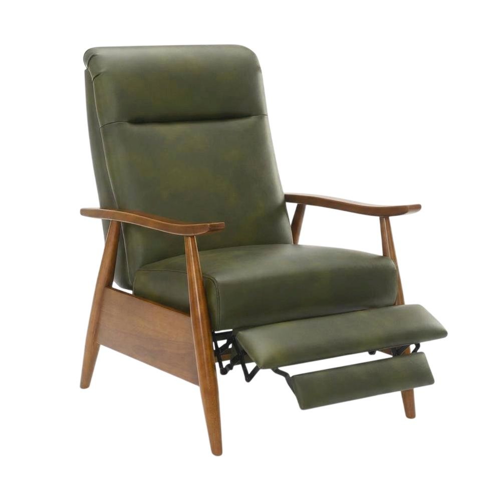 Leather-Gel Wood-Arm Push-Back Recliner Chair for Living Room, Fern Green