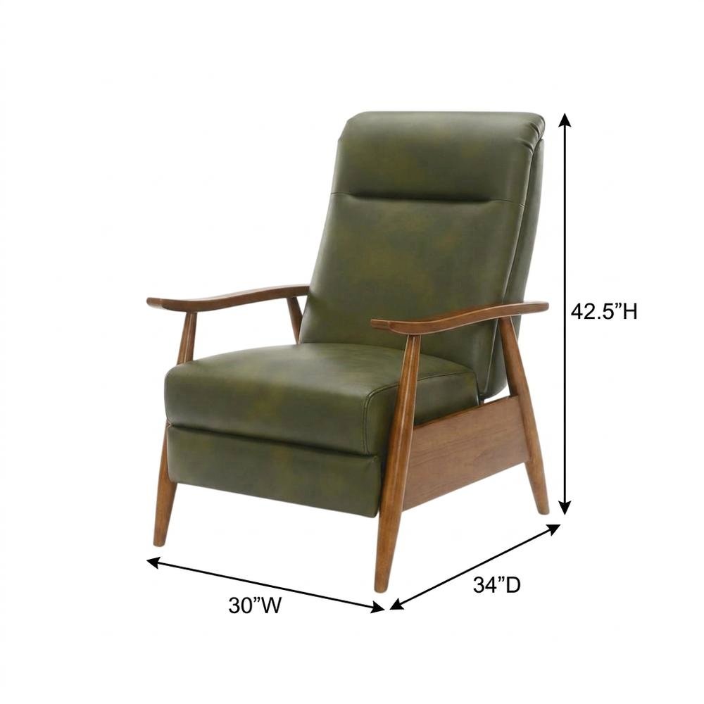 Leather-Gel Wood-Arm Push-Back Recliner Chair for Living Room, Fern Green