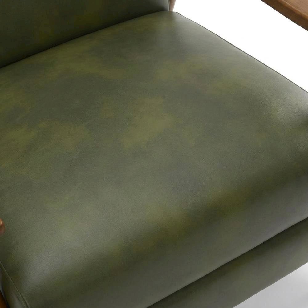 Leather-Gel Wood-Arm Push-Back Recliner Chair for Living Room, Fern Green