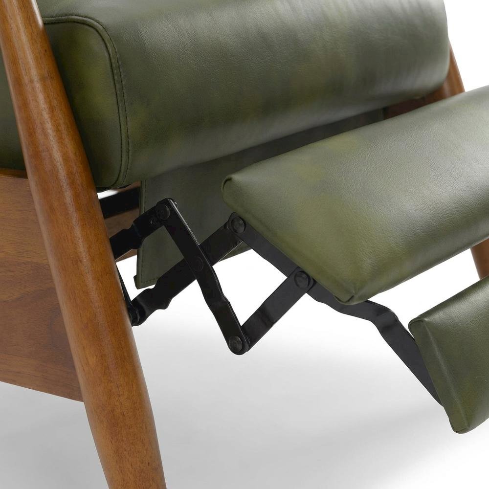 Leather-Gel Wood-Arm Push-Back Recliner Chair for Living Room, Fern Green