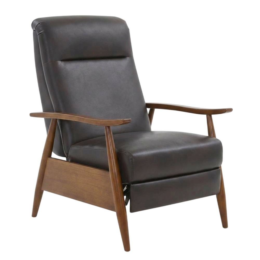 Semi-Leather Recliner Chair with Wood Arms, Push-Back for Living Room