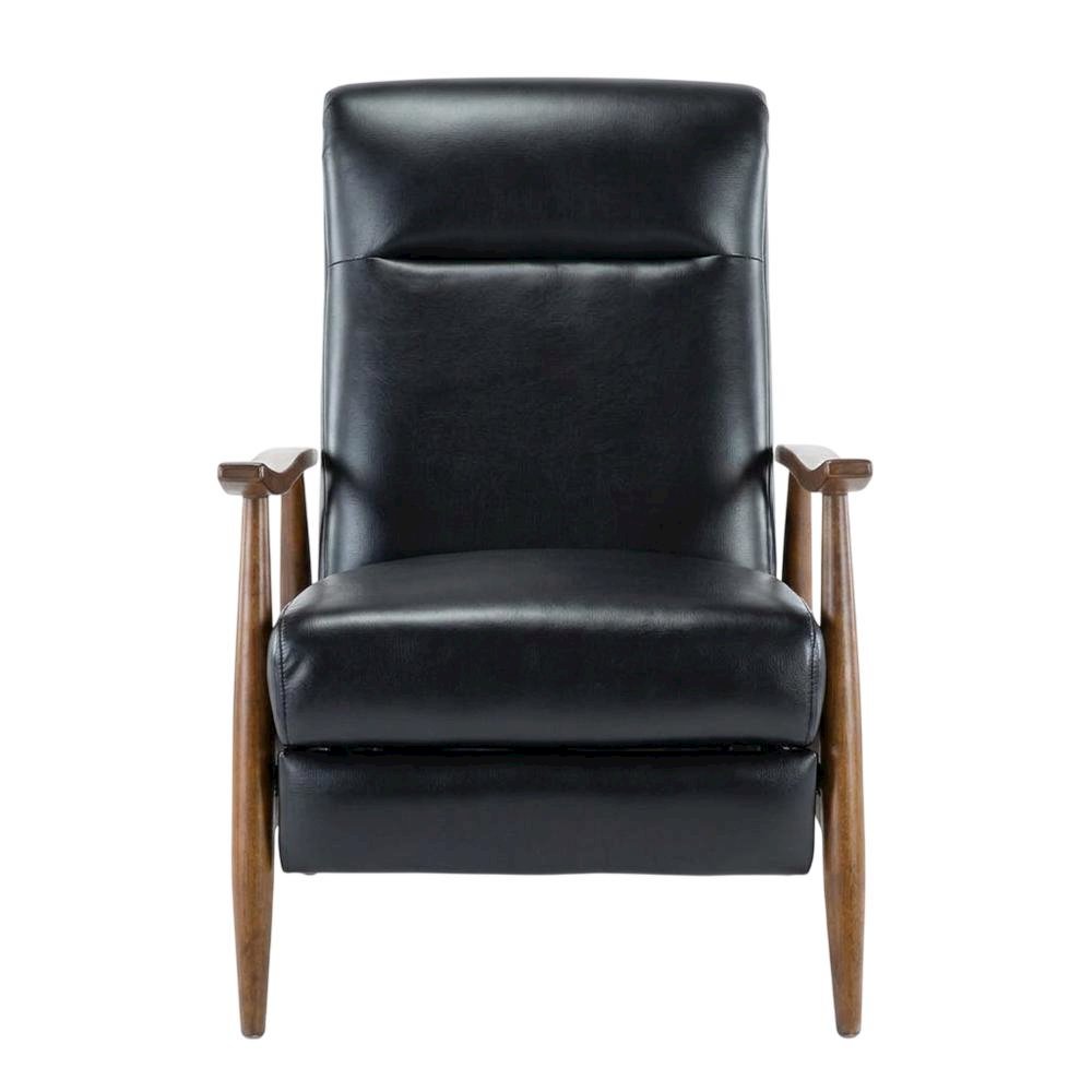 Semi-Leather Push Back Reclining Chair with Wood Arms for Living Room