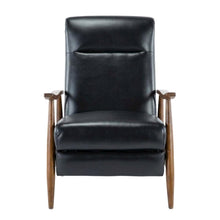 Semi-Leather Push Back Reclining Chair with Wood Arms for Living Room