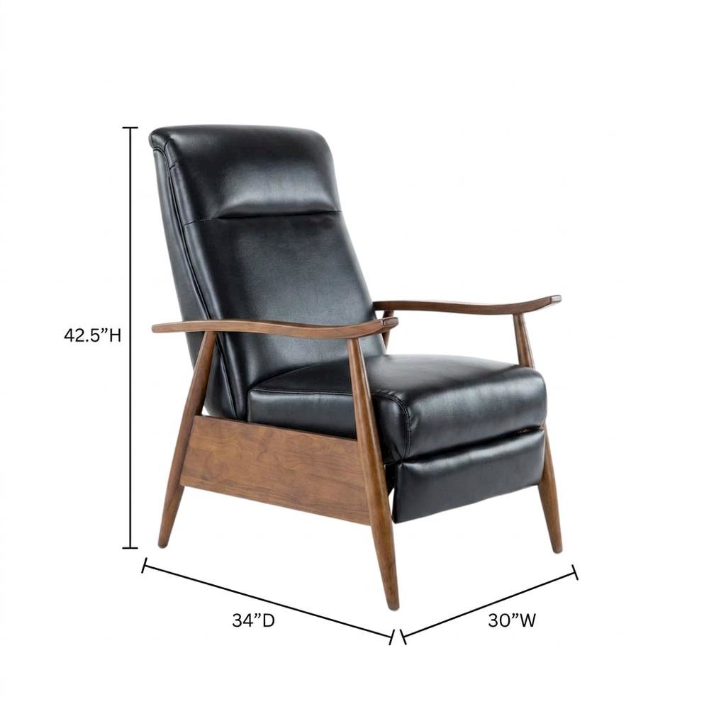 Semi-Leather Push Back Reclining Chair with Wood Arms for Living Room