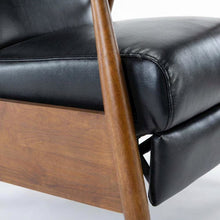 Semi-Leather Push Back Reclining Chair with Wood Arms for Living Room