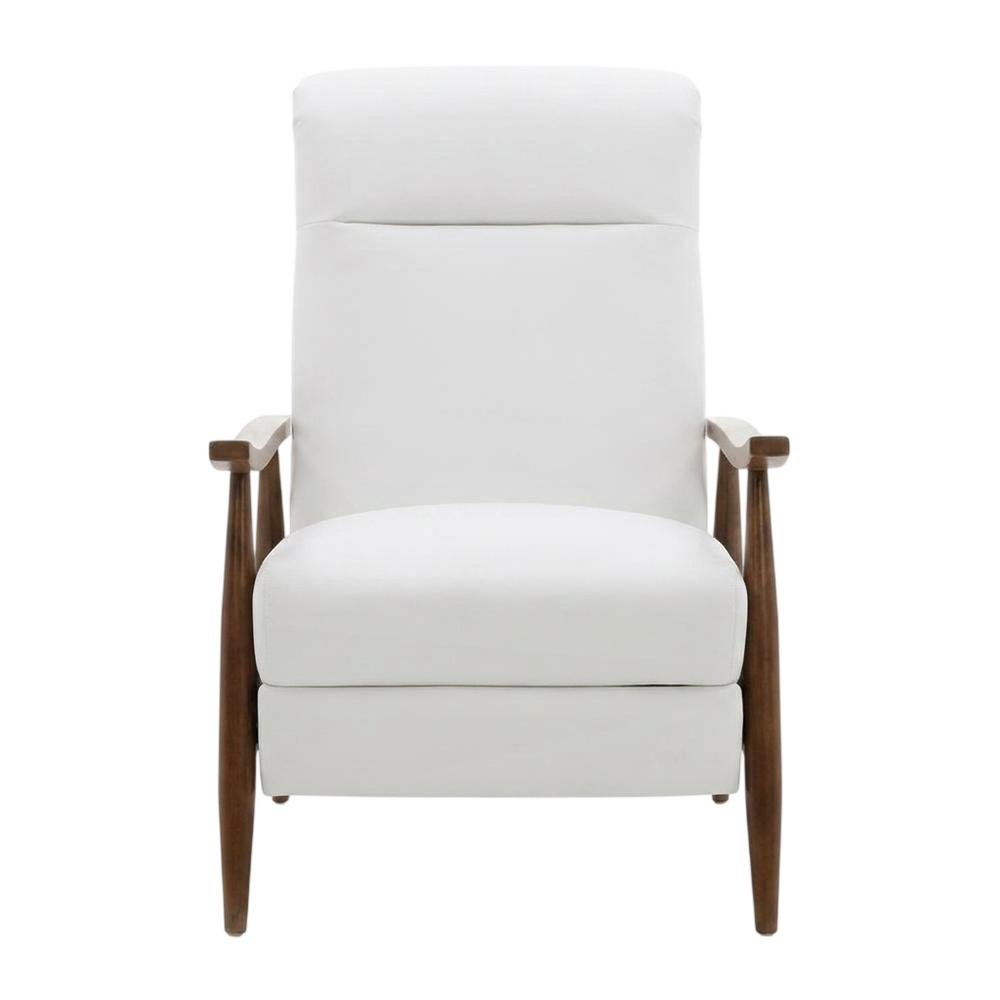 Semi-Leather Push Back Recliner Chair with Wood Arms for Living Room