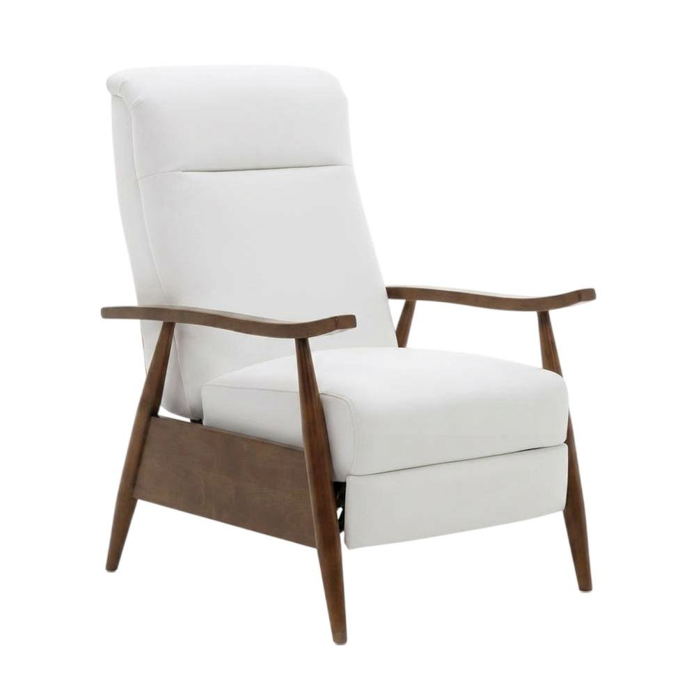 Semi-Leather Push Back Recliner Chair with Wood Arms for Living Room