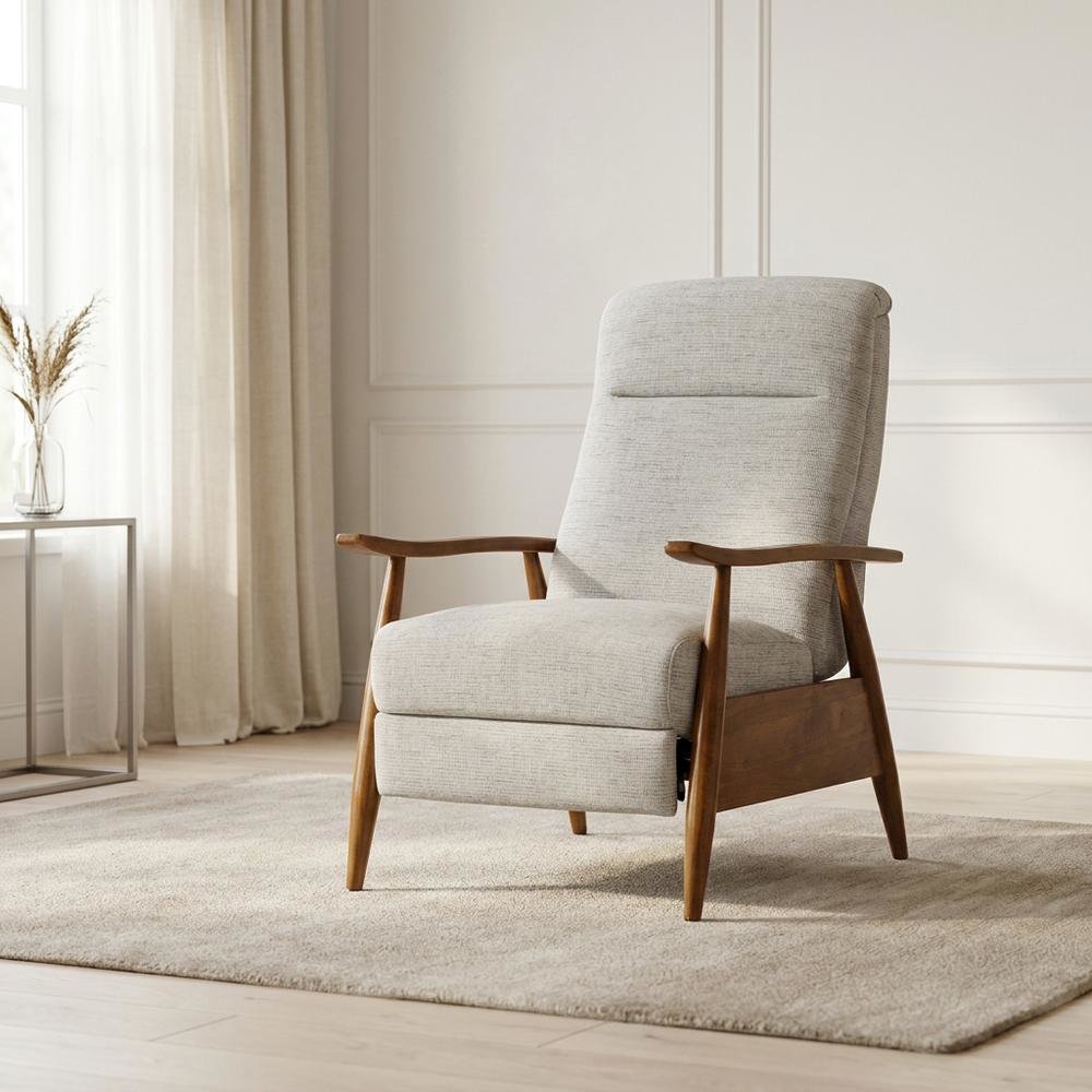 Performance Fabric Push Back Recliner Chair with Wood Arms for Living Room