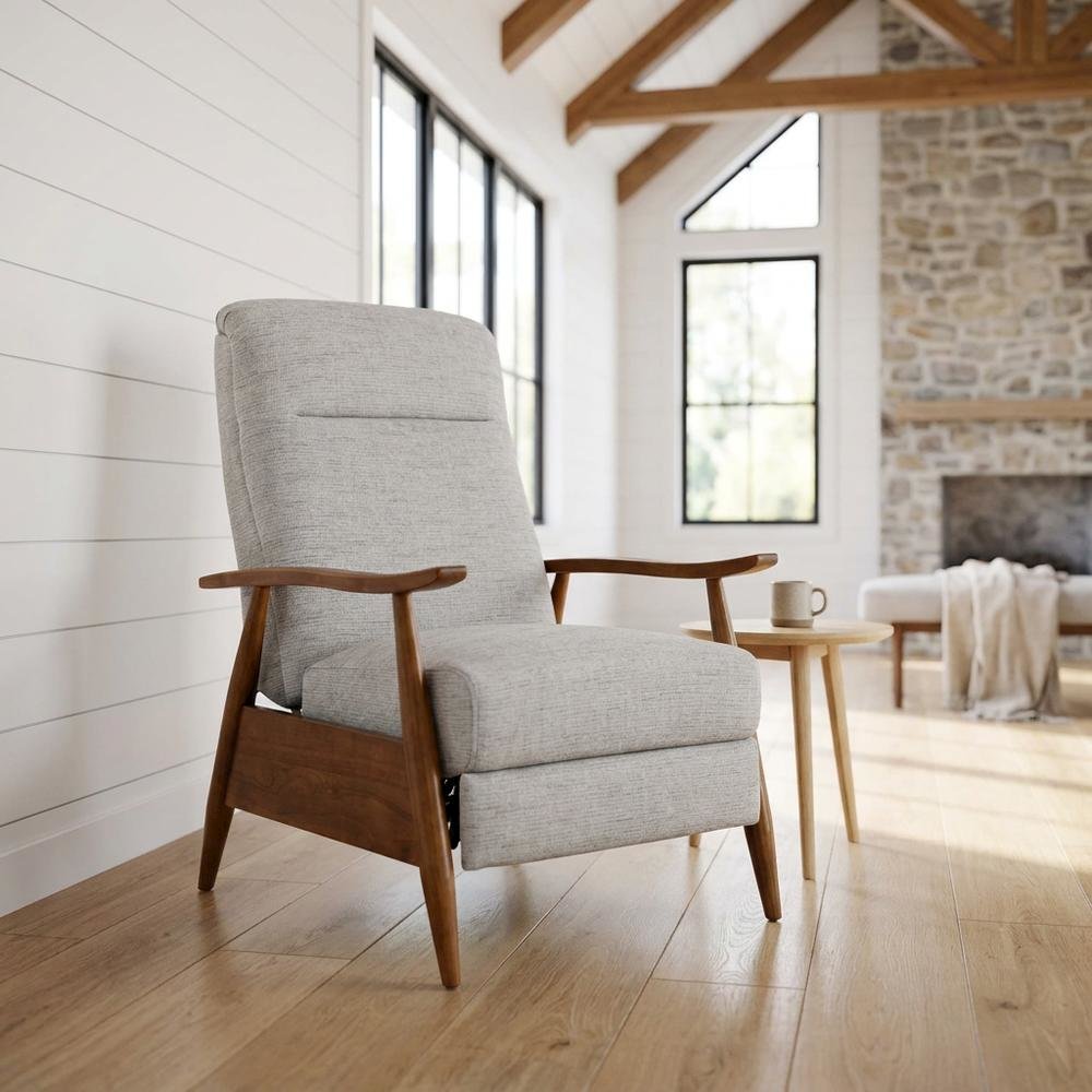 Performance Fabric Push Back Recliner Chair with Wood Arms for Living Room