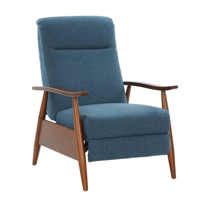 Terni Wood Arm Push Back Recliner in Performance Fabric - Denim