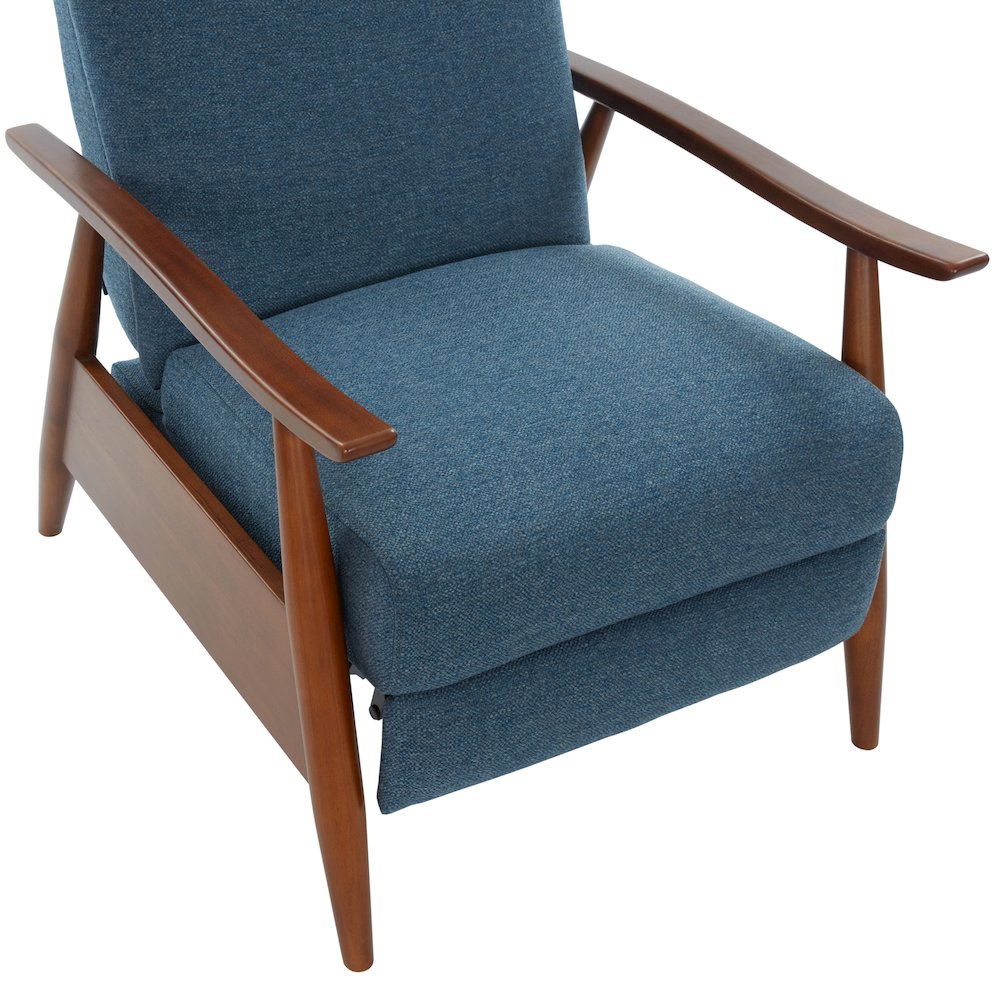 Terni Wood Arm Push Back Recliner in Performance Fabric - Denim