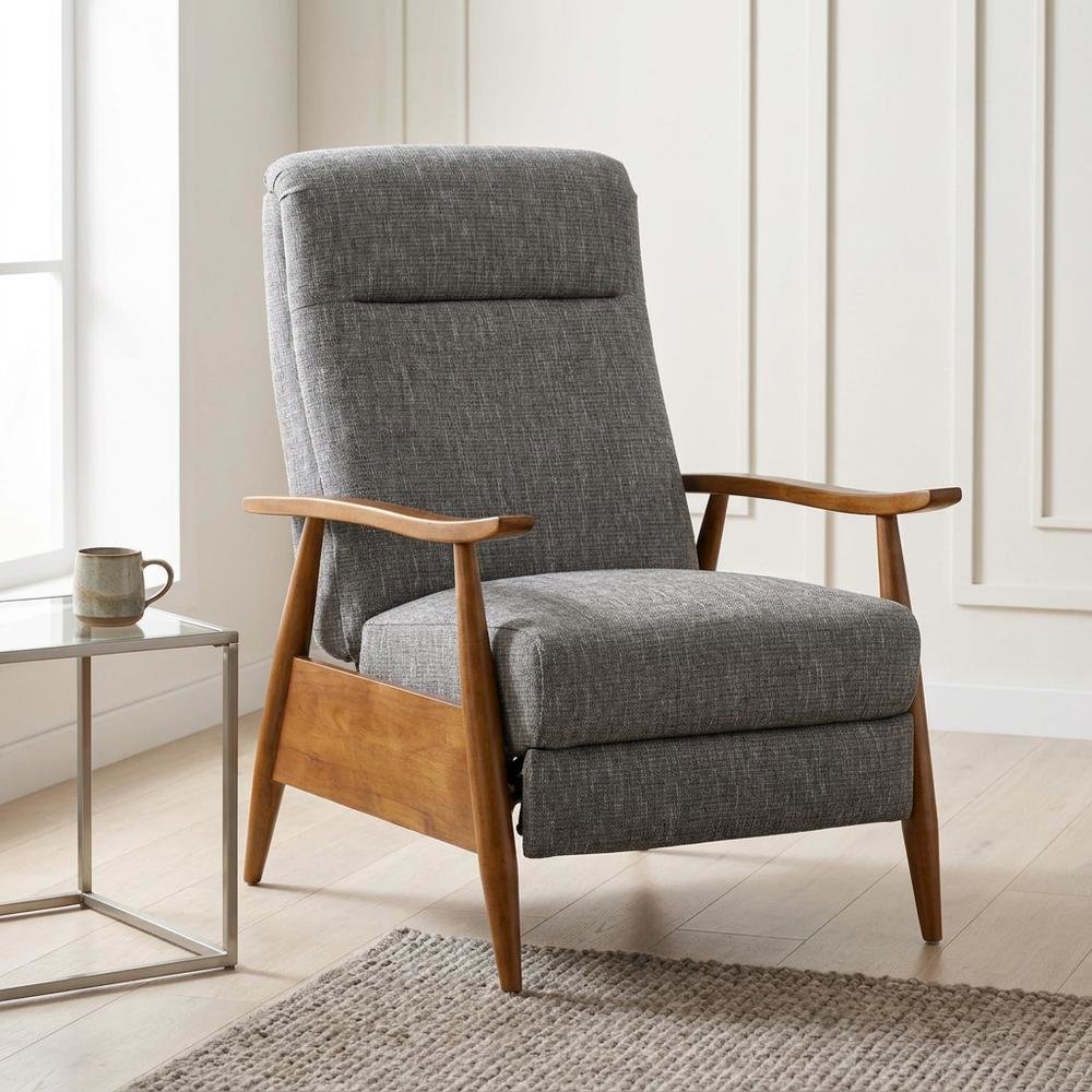Performance Fabric Push Back Recliner Chair with Wood Arms for Living Room