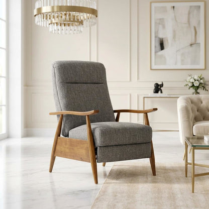 Performance Fabric Push Back Recliner Chair with Wood Arms for Living Room