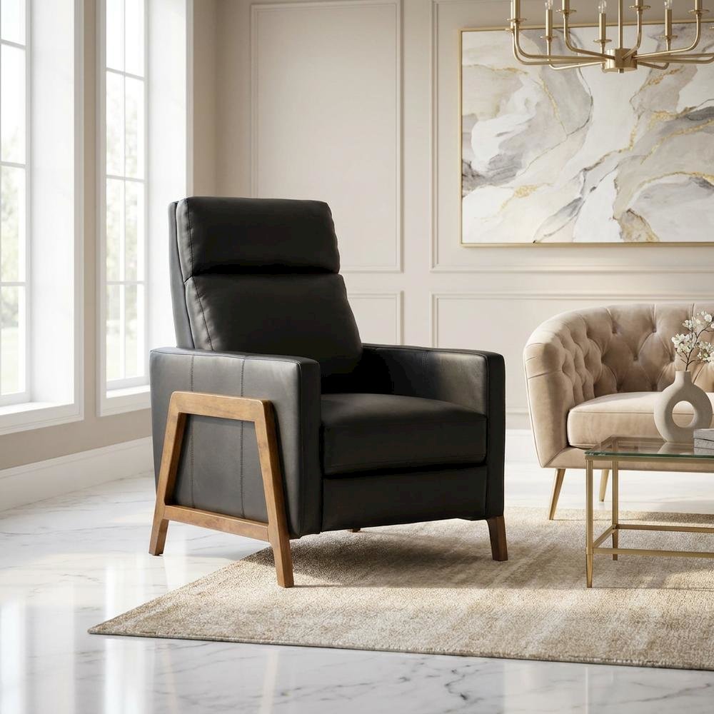 Top Grain Leather Push Back Recliner Chair with Hardwood Frame for Living Room
