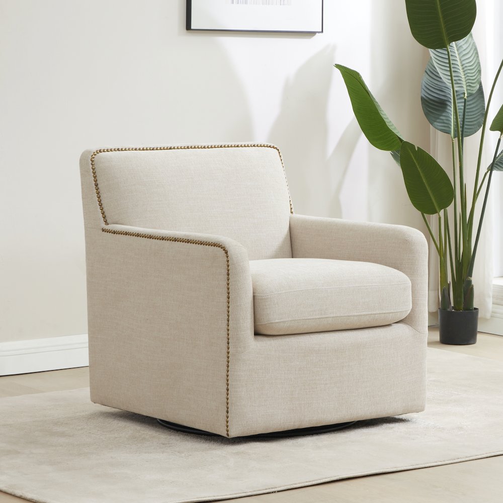 Tolland Swivel Accent Chair with Nailhead Trim - Sand