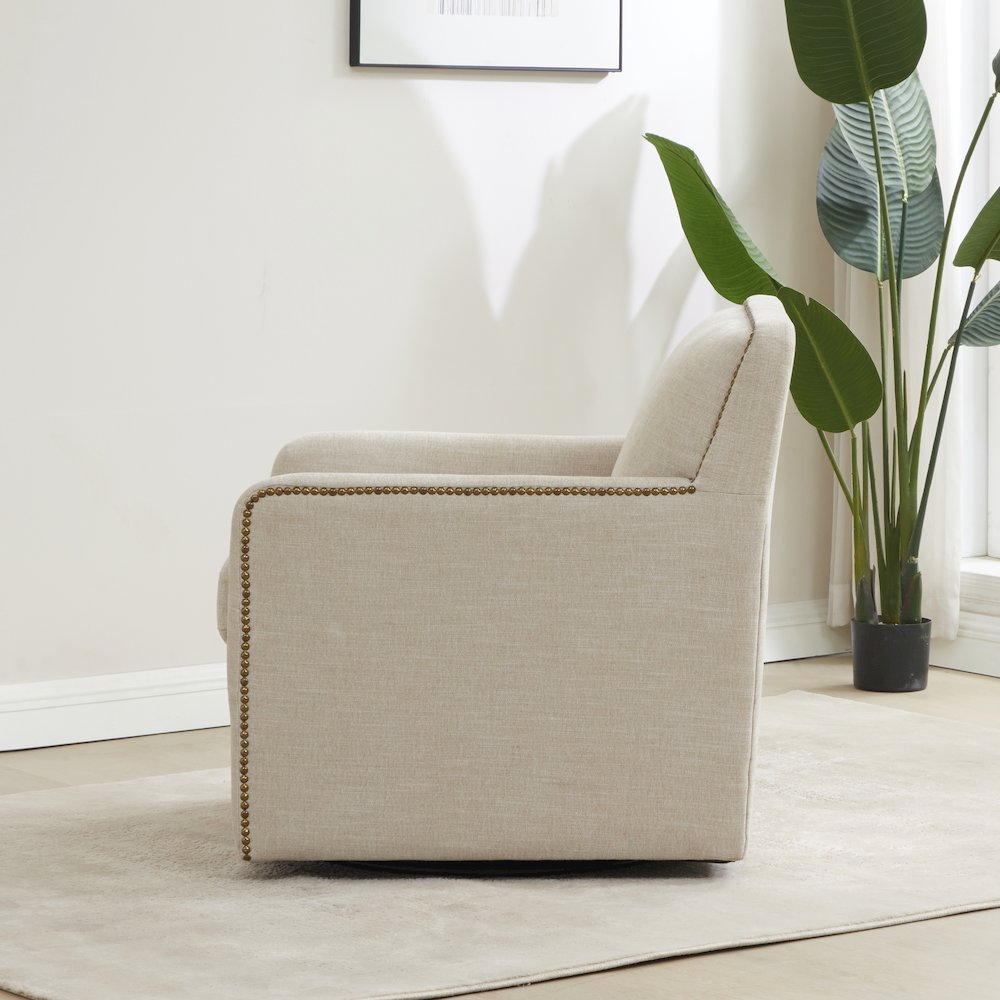 Tolland Swivel Accent Chair with Nailhead Trim - Sand