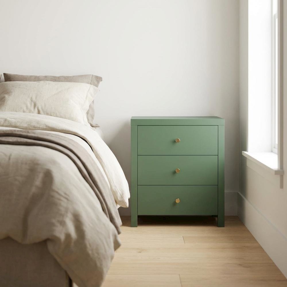 Vintage Green Nightstand with 3-Drawer Storage and Casual Design