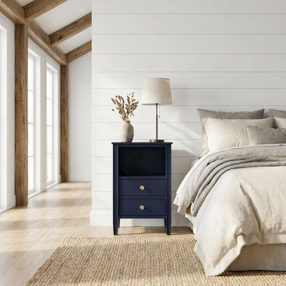 Midnight Blue Storage Nightstand with 2 Drawers and Traditional Style