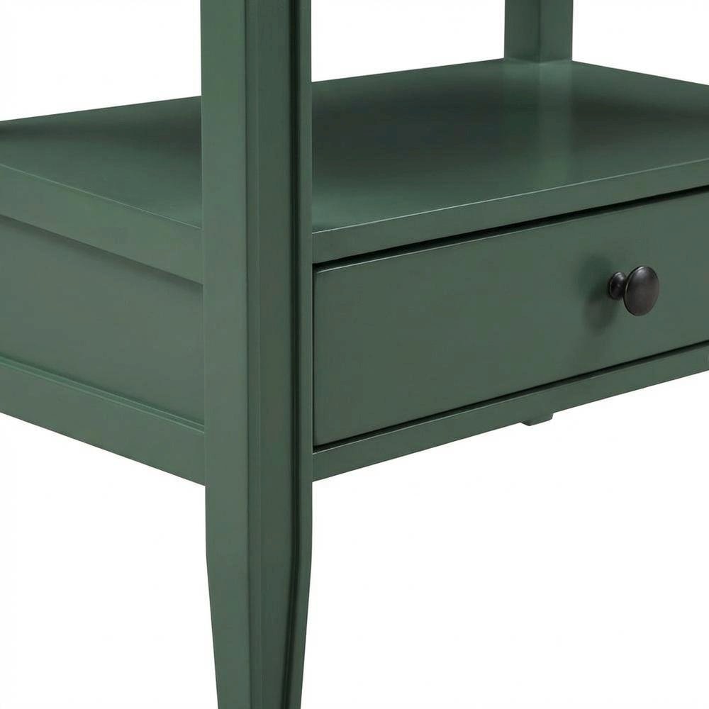 Vintage Green Storage Nightstand with Poplar Solids and Plywood Storage Space