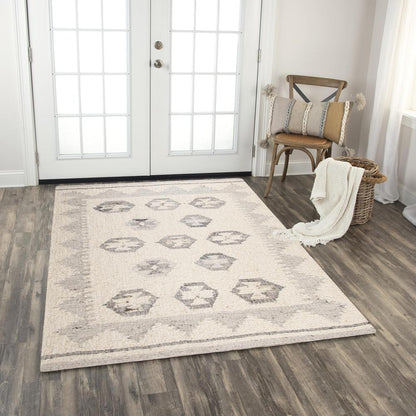 Hand Woven Flat Weave Pile Hand Spun Wool/ Cotton Rug, 5' x 7'6"