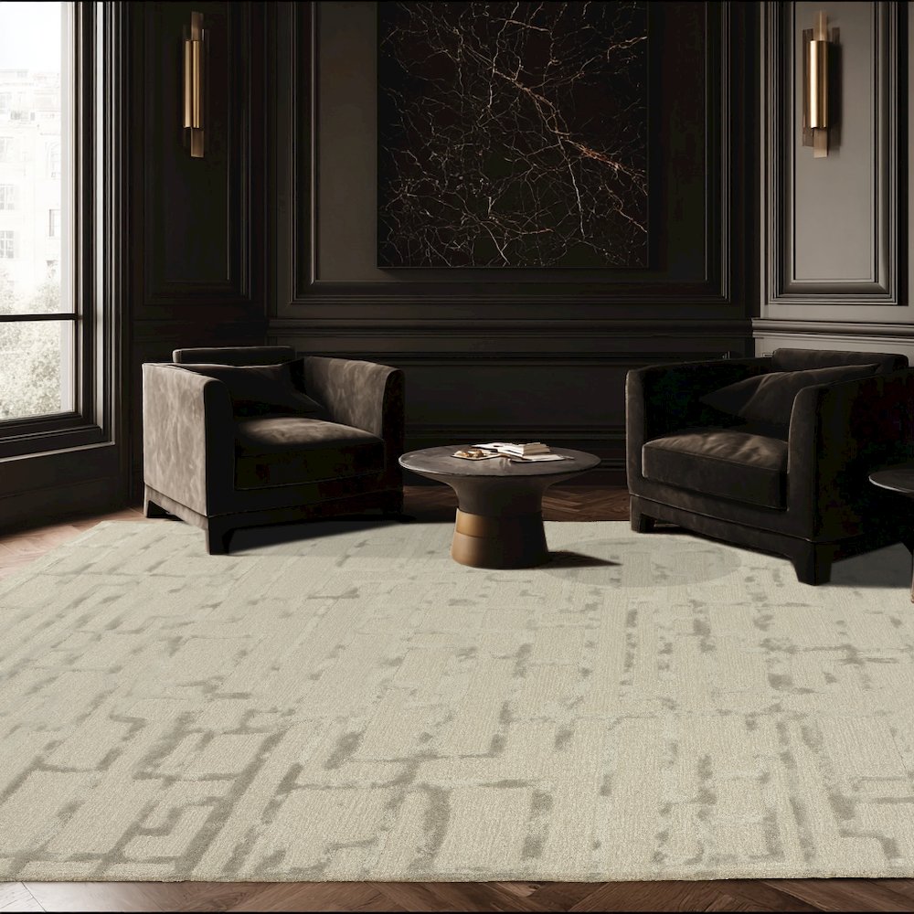 Modern Geometric 5' x 8' Rug, Cream