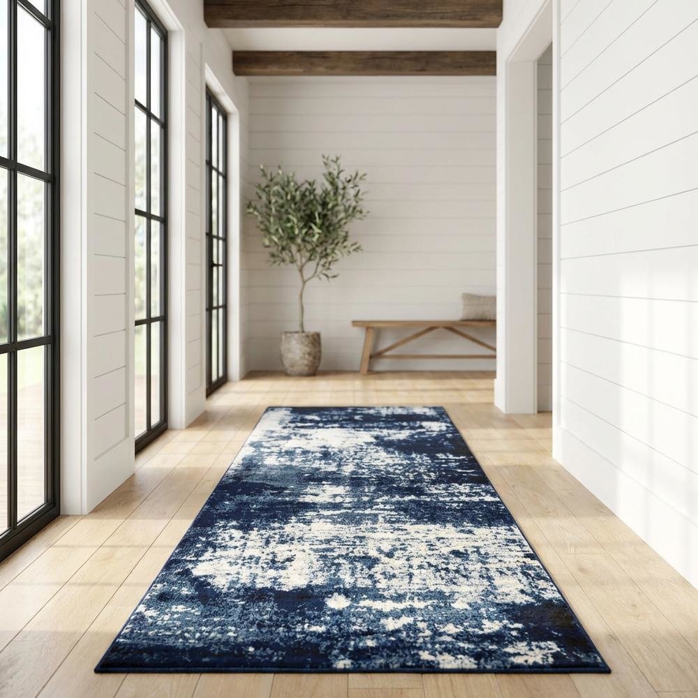 Light Blue Machine-Made Rectangle Runner with Cut Pile Design