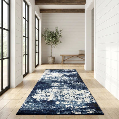 Light Blue Machine-Made Rectangle Runner with Cut Pile Design