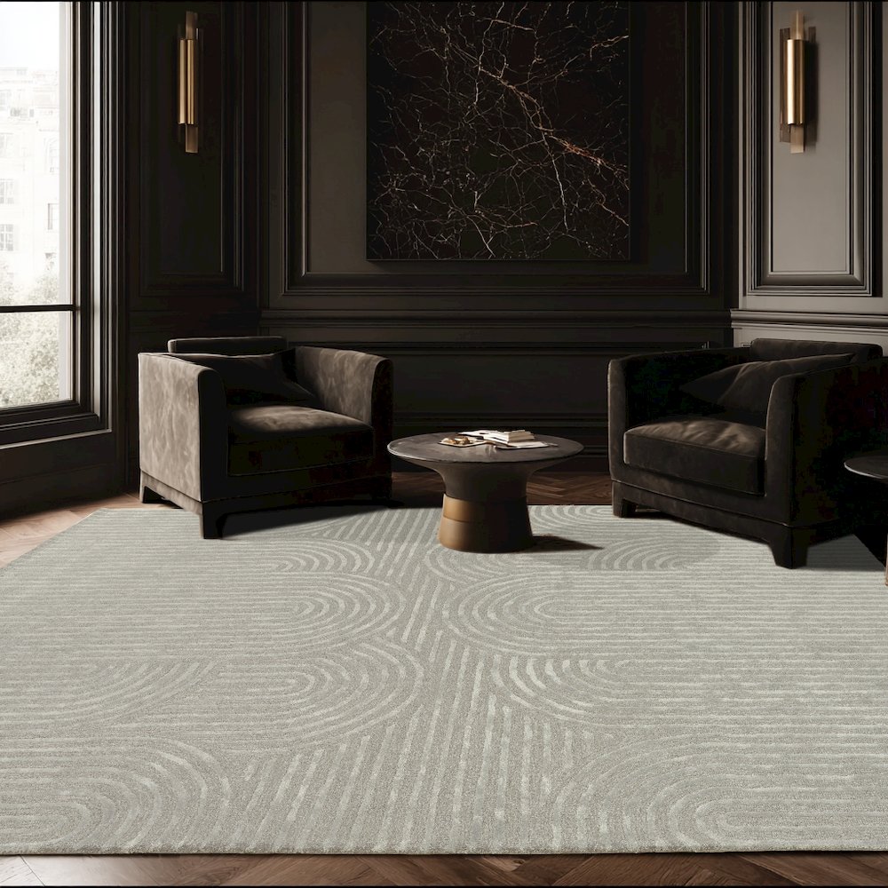 Mid-Century Modern Geometric 9' x 12' Rug, Silver