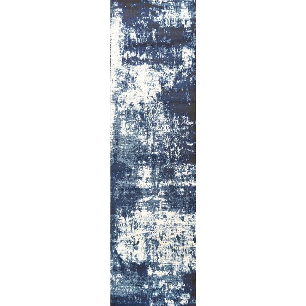 Light Blue Machine-Made Rectangle Runner with Cut Pile Design