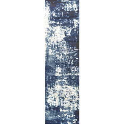 Light Blue Machine-Made Rectangle Runner with Cut Pile Design