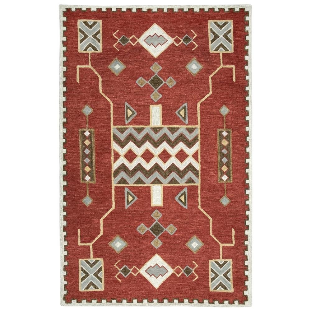 Red Wool Loop Pile Area Rug with Hand Tufted Southwest Design